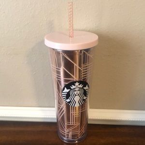 Starbucks 24oz rose gold tumbler with lid and straw